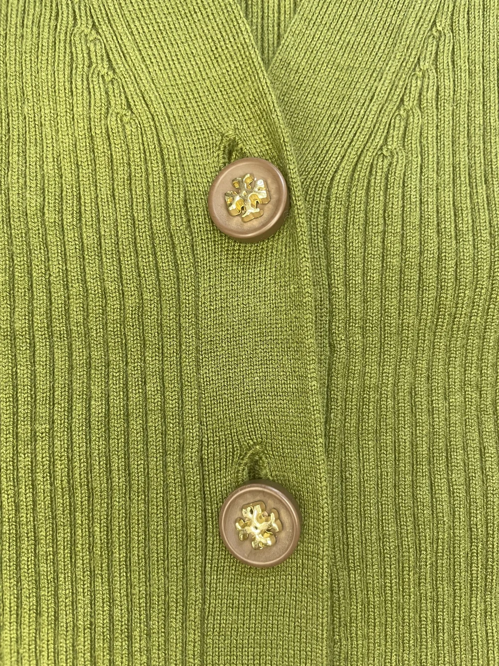 Tory Burch Merino Wool Olive Green Ribbed V-Neck Cardigan Size S